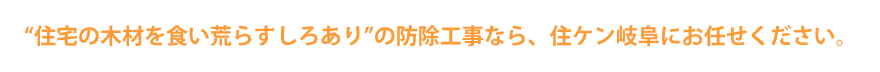 “住宅の木材を食い荒らすしろあり”の防除工事なら、住ケン岐阜にお任せください。